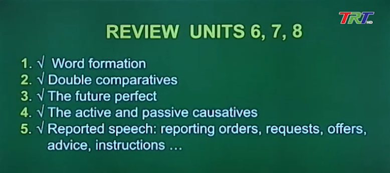 Bài: Review Units 6,7,8 (Tiết 1)