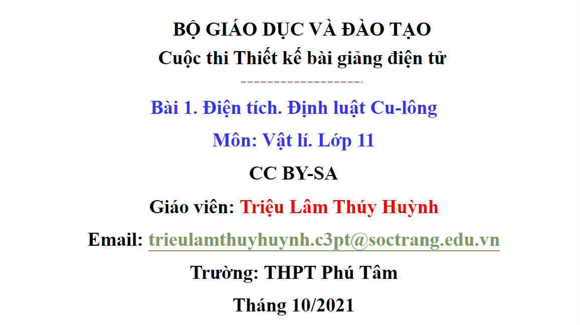 Bài 1. Điện tích. Điện tích Cu - lông 