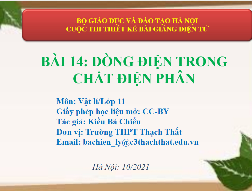 Bài 14. Dòng điện trong chất điện phân 